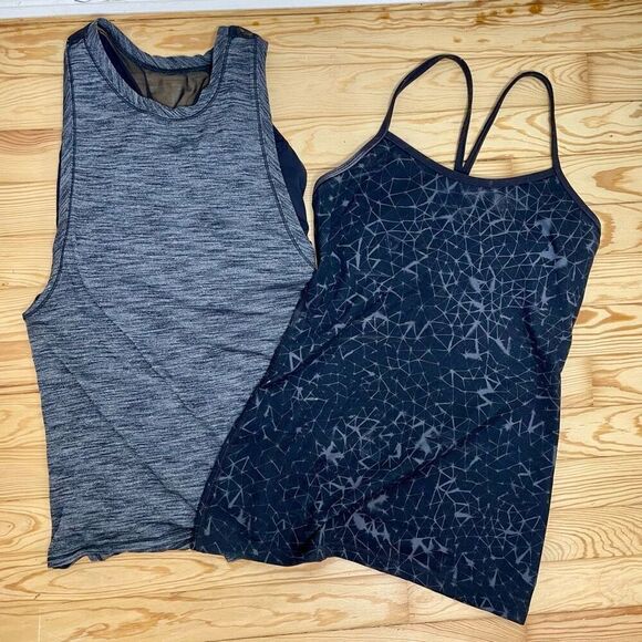 Lululemon Tank Lot Power Y &‎ Crew Built In Bra Top 4 6 Gray Black Workout Gym - Picture 4 of 11